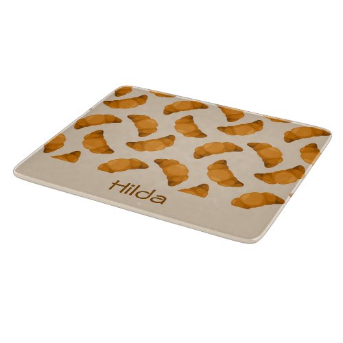 Custom name brown croissants pattern cutting board