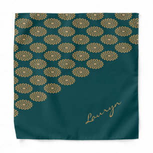 Custom name brown floral on pine green bandana