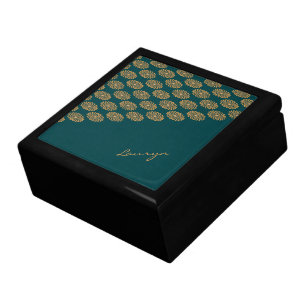 Custom name brown floral on pine green gift box