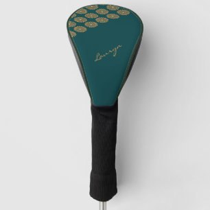 Custom name brown floral on pine green golf head cover