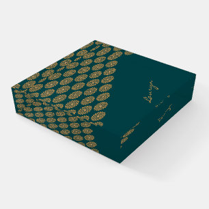 Custom name brown floral on pine green paperweight