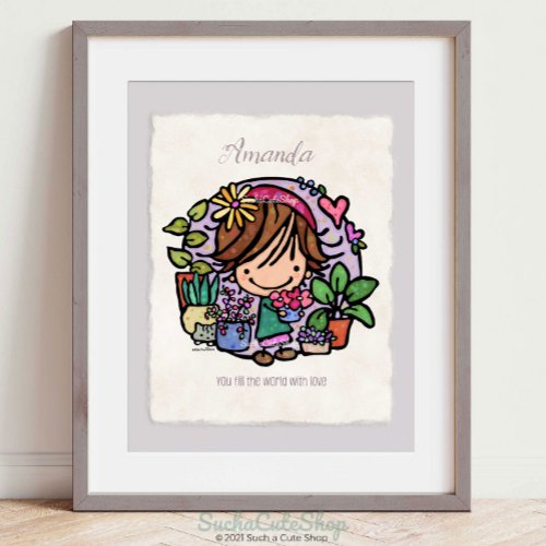 Custom Name Brown Hair Girl Loves Gardening Cats Poster