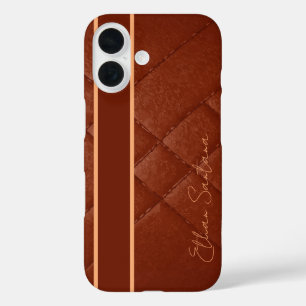 Custom Name Brown Leather iPhone 16 Case