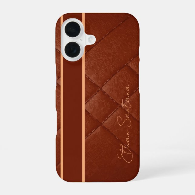 Custom Name Brown Leather Iphone Case (Back)