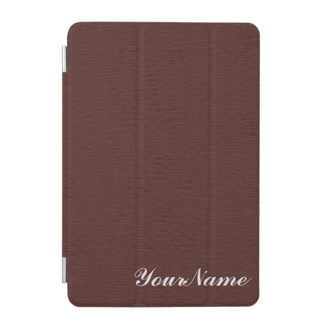 Custom Name Brown Leather Print iPad Mini Cover (Front)