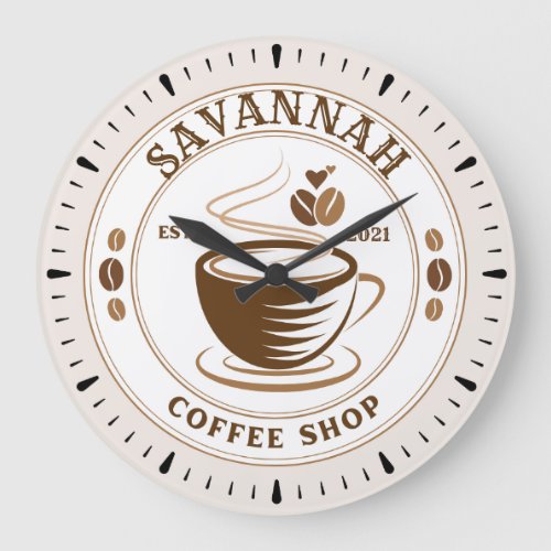 Custom Name Brown Retro Vintage Coffee Shop Diner Large Clock
