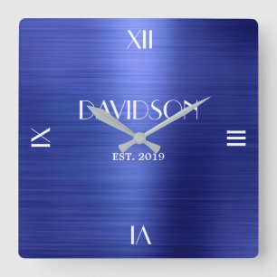 Custom Name Brushed Metal Personalized Acrylic Square Wall Clock