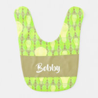 Custom name bulb green and brown pattern baby bib