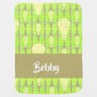 Custom name bulb green and brown pattern baby blanket