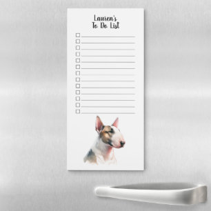 Custom Name Bull Terrier Watercolor To Do List Magnetic Notepad