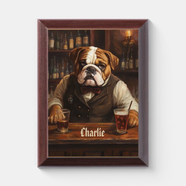 Custom Name Bulldog Bartender  Award Plaque (Vertical)