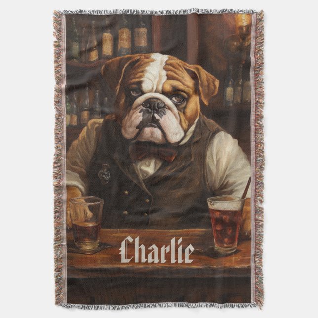 Custom Name Bulldog Bartender  Throw Blanket (Front Vertical)