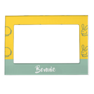 Custom name bunnies on yellow magnetic frame