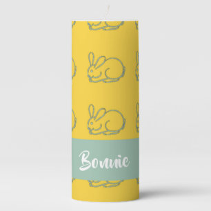 Custom name bunnies on yellow pillar candle