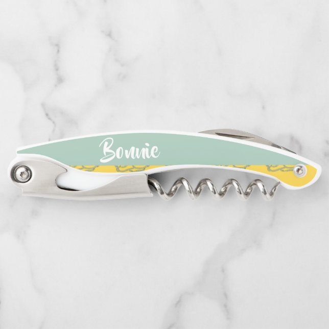 Custom name bunnies on yellow waiter's corkscrew (Front)
