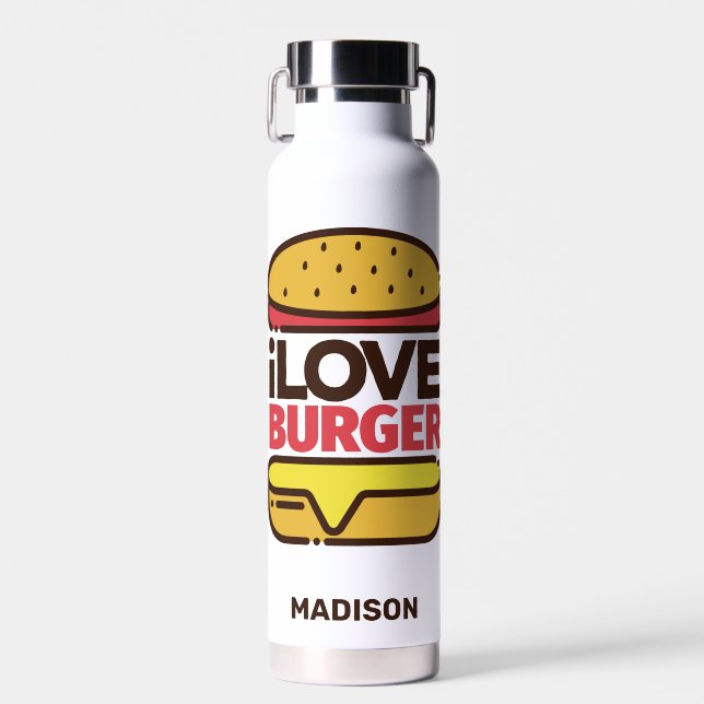 Custom name Burger Lover Water Bottle (Front)