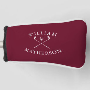 Custom Name Burgundy And White Golf Clubs Head Cover