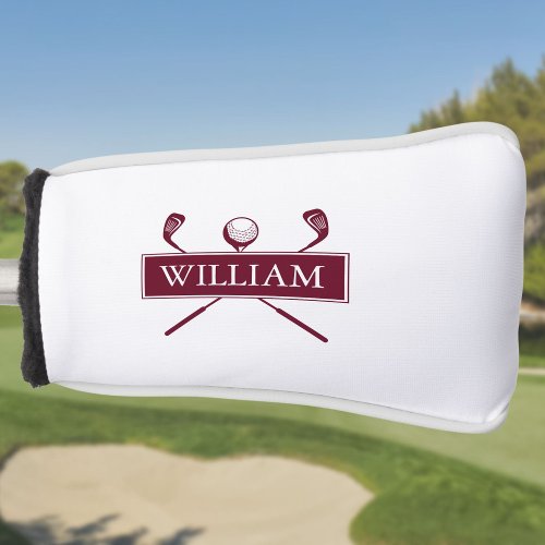 Custom Name Burgundy Clubs And Ball Golf Head Cover