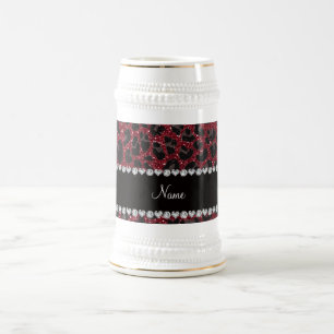 Custom name burgundy glitter leopard print beer stein