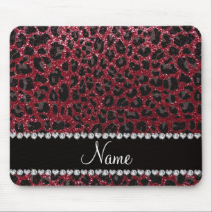 Custom name burgundy glitter leopard print mouse pad