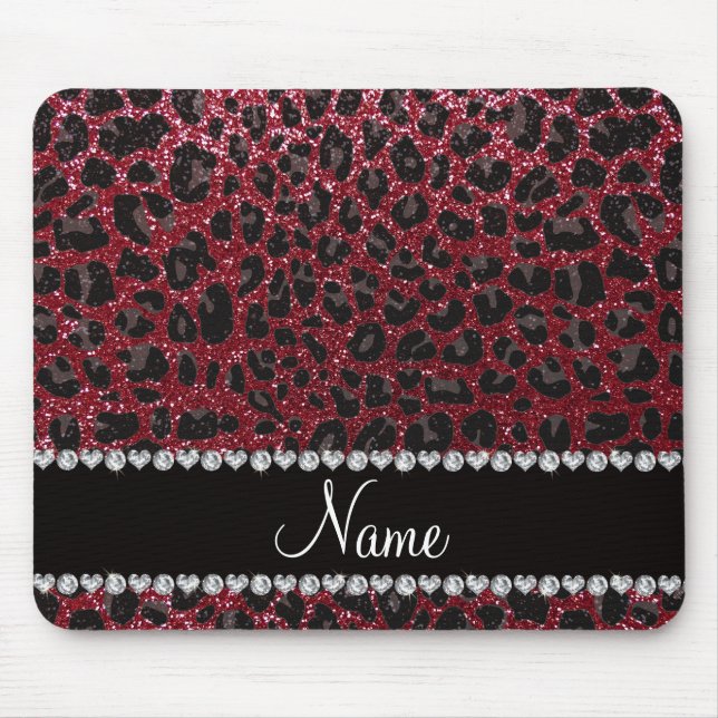 Custom name burgundy glitter leopard print mouse pad (Front)