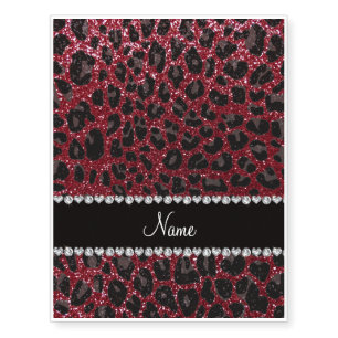 Custom name burgundy glitter leopard print temporary tattoos