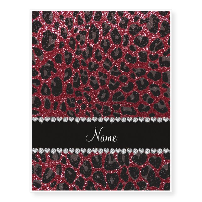 Custom name burgundy glitter leopard print temporary tattoos (Front)