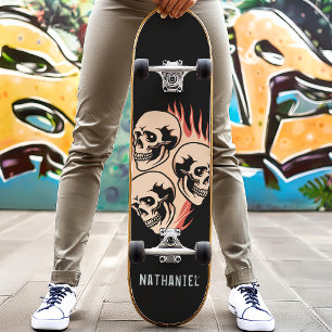 Custom Name Burning Skull Flames Skateboard