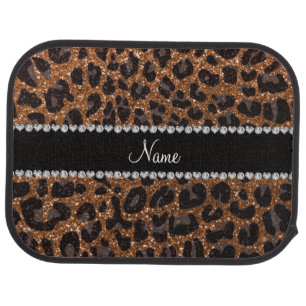 Custom name burnt gold glitter leopard print car floor mat