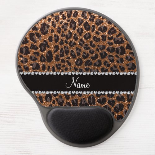 Custom name burnt gold glitter leopard print gel mouse pad