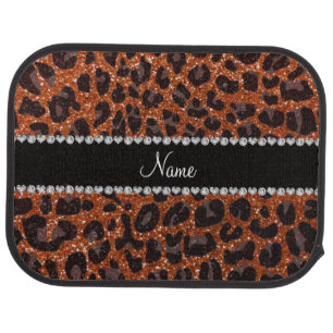 Custom name burnt orange glitter leopard print car floor mat