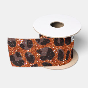 Custom name burnt orange glitter leopard print satin ribbon