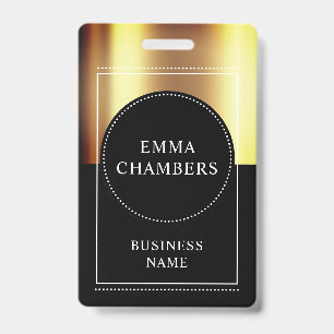 Custom Name Business Metallic Gold Black Badge
