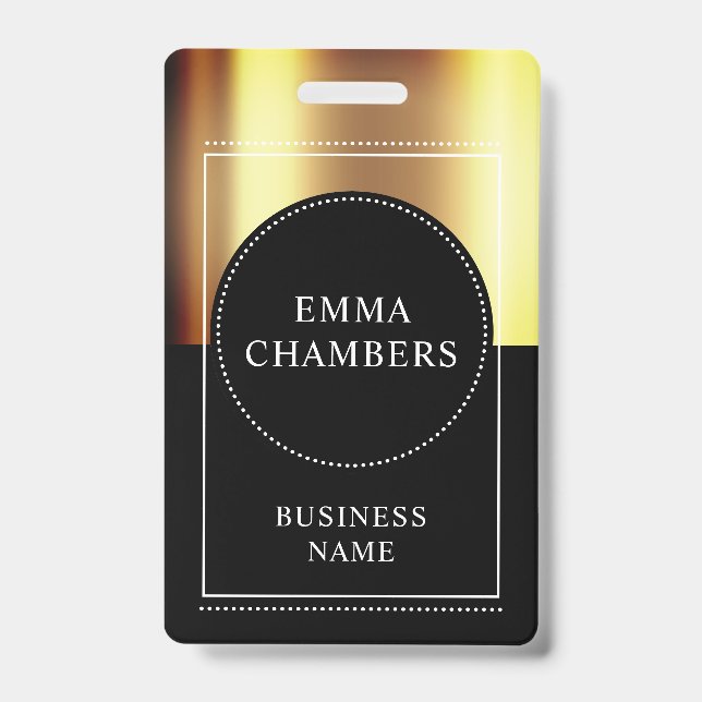 Custom Name Business Metallic Gold Black Badge (Front)
