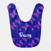 Custom name butterflies blue pattern baby bib