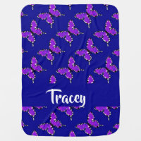Custom name butterflies blue pattern baby blanket