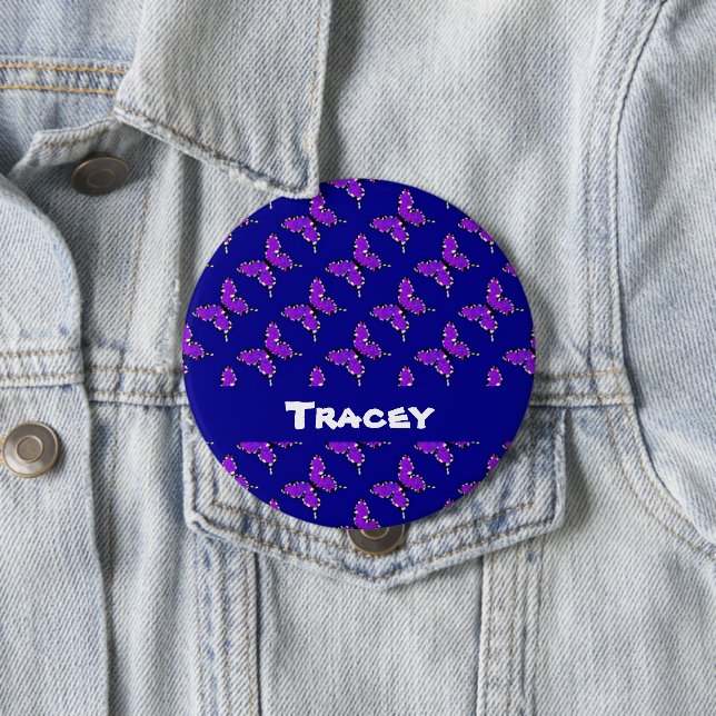 Custom name butterflies blue pattern button (In Situ)