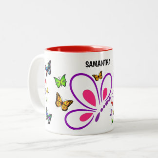 Custom Name Butterfly Mug with Color Accent 