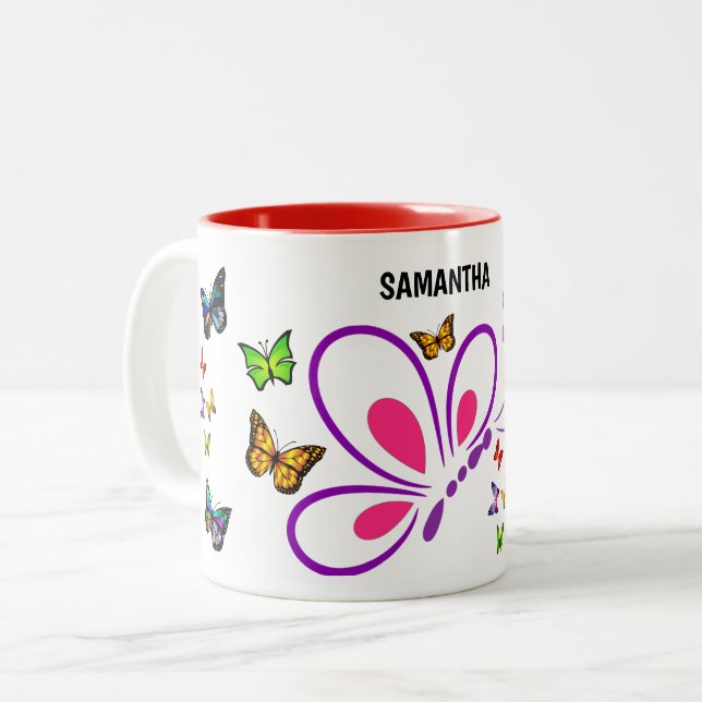 Custom Name Butterfly Mug with Color Accent  (Front Left)