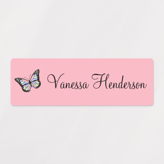 Custom Name | Butterfly on Pink Kids' Labels (Design 1)