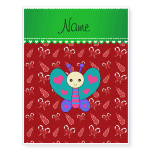 Custom name butterfly red candy canes snowmen temporary tattoos