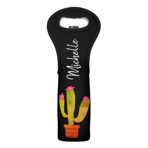 Custom name cactus plant wine bottle tote bag