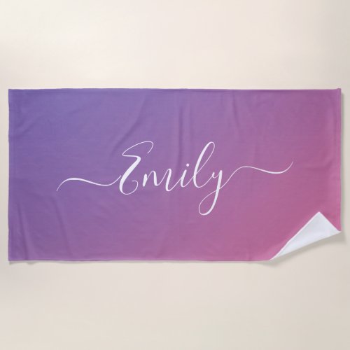 Custom Name Calligraphy Pool Party Ombre Gradient Beach Towel