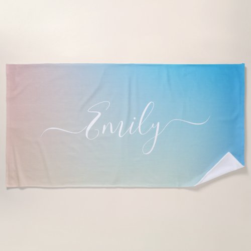 Custom Name Calligraphy Pool Party Ombre Gradient Beach Towel