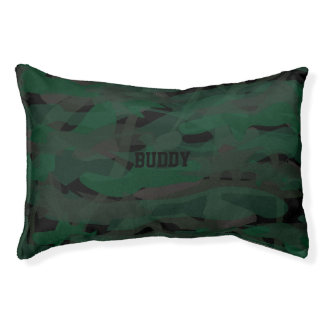 Custom Name, Camo Dark Green Pet Dog Bed