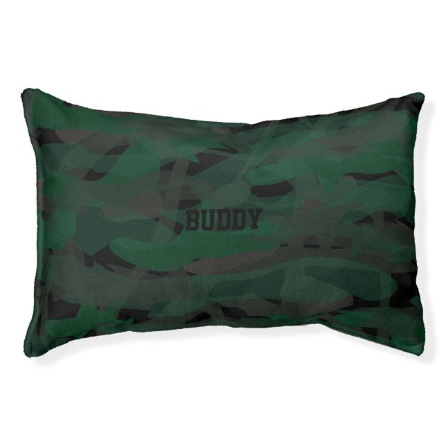 Custom Name, Camo Dark Green Pet Dog Bed (Front)