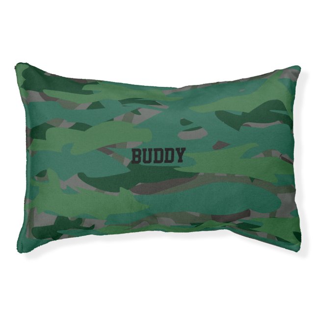 Custom Name, Camo Green Pet Dog Bed (Front)