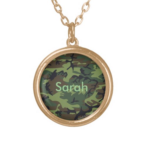 Custom Name Camouflage Army Green Abstract Gold Plated Necklace