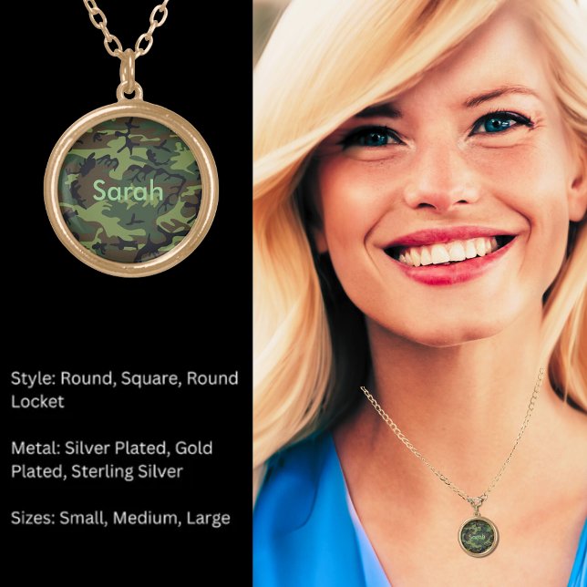 Custom Name Camouflage Army Green Abstract Gold Plated Necklace (Custom Name Camouflage Army Green Abstract Gold Plated Necklace)