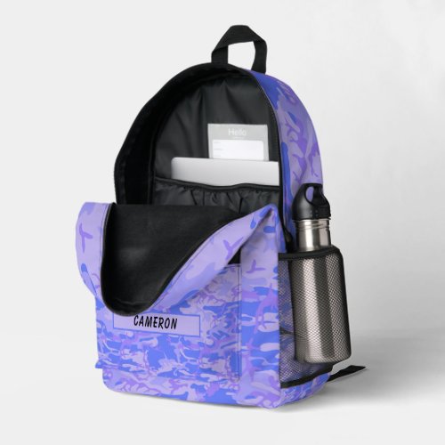 Custom Name Camouflage Pastel Blue Abstract Printed Backpack